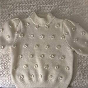 English Factory White Puff Sleeve Sweater